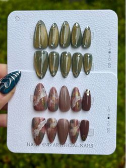 2 sets of Handmade Almond Press On Nails in Medium Size