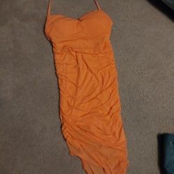 Saison Blanche vibrant orange ruched dress Size Large 