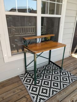 Potting Garden Table Wood Iron Metal Grate Bottom Scrolled Iron Vintage Garden