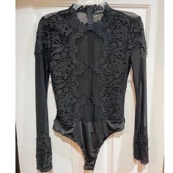 Banjul black mesh thong bodysuit & Boots