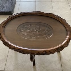 Antique Wooden Table W/ Glass Top