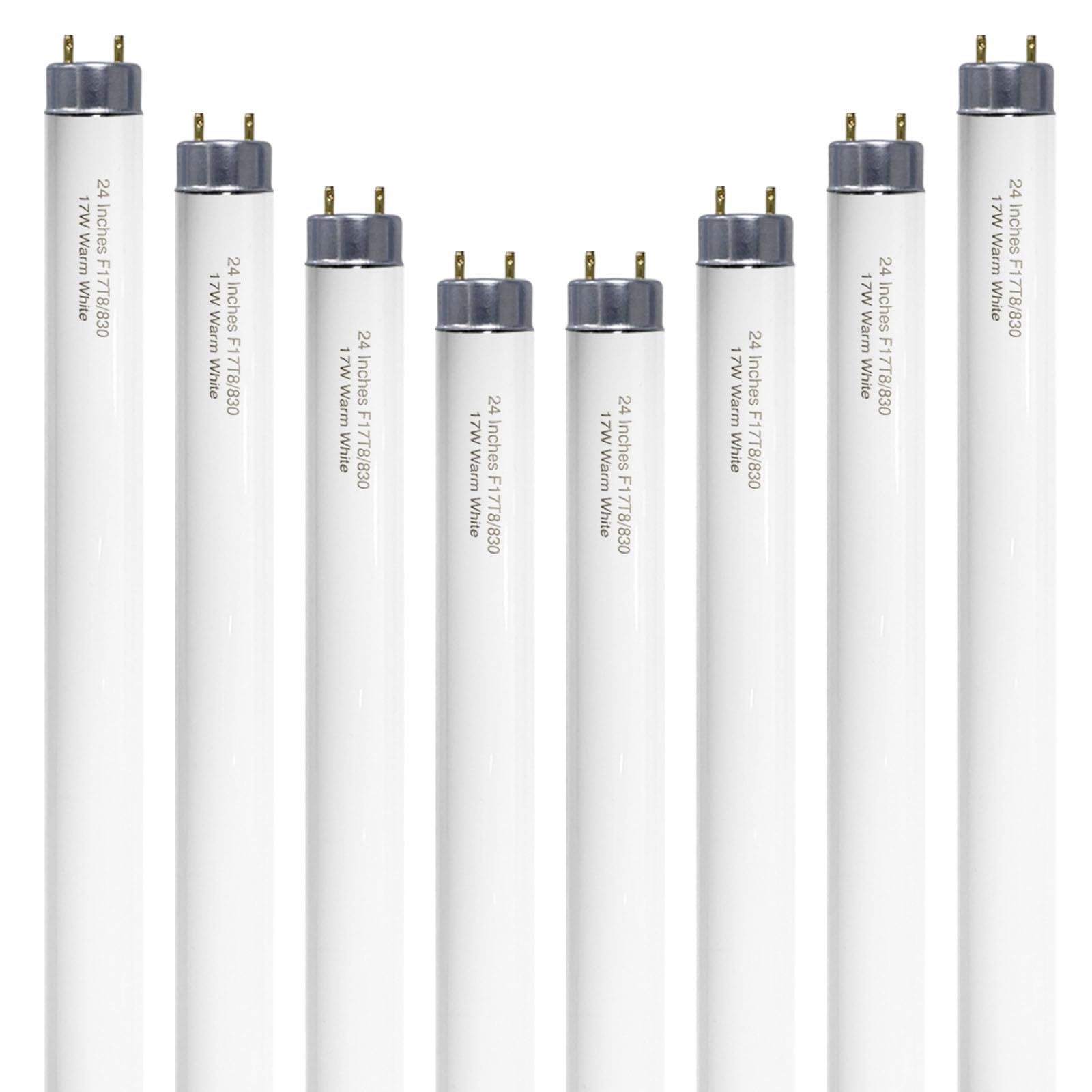 Konideke 24 inch F17T8 17 Watts Light Bulb 2 Foot Straight Fluorescent Tube T8 Tube Light Warm White 1500 Lumen G13 Medium Bi-Pin Cap 8 Count