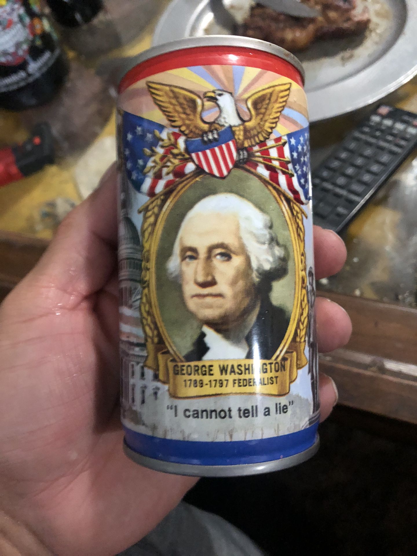 Two vintage 1976 Bi-Centennial Lucky beer cans George Washington