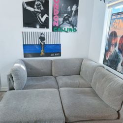 Modern Gray Sectional Couch Plus Ottoman