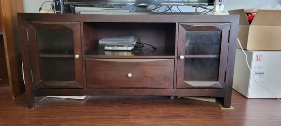 Dark Wood TV Stand with Glass Doors