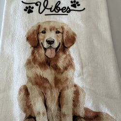 NWT New Colordrift 2 Pack Kitchen Towels - Golden Retriever 18” x 28”