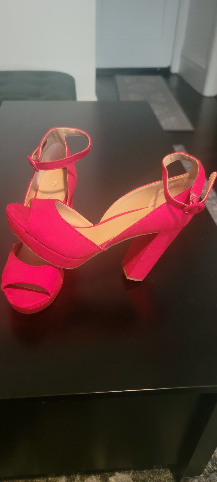 Sun + Stone Vibrant Red Block Heel Sandals