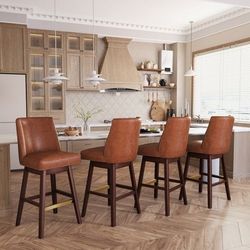 30.6" Height Solid Wood Upholstered Bar Stools Swivel with Back