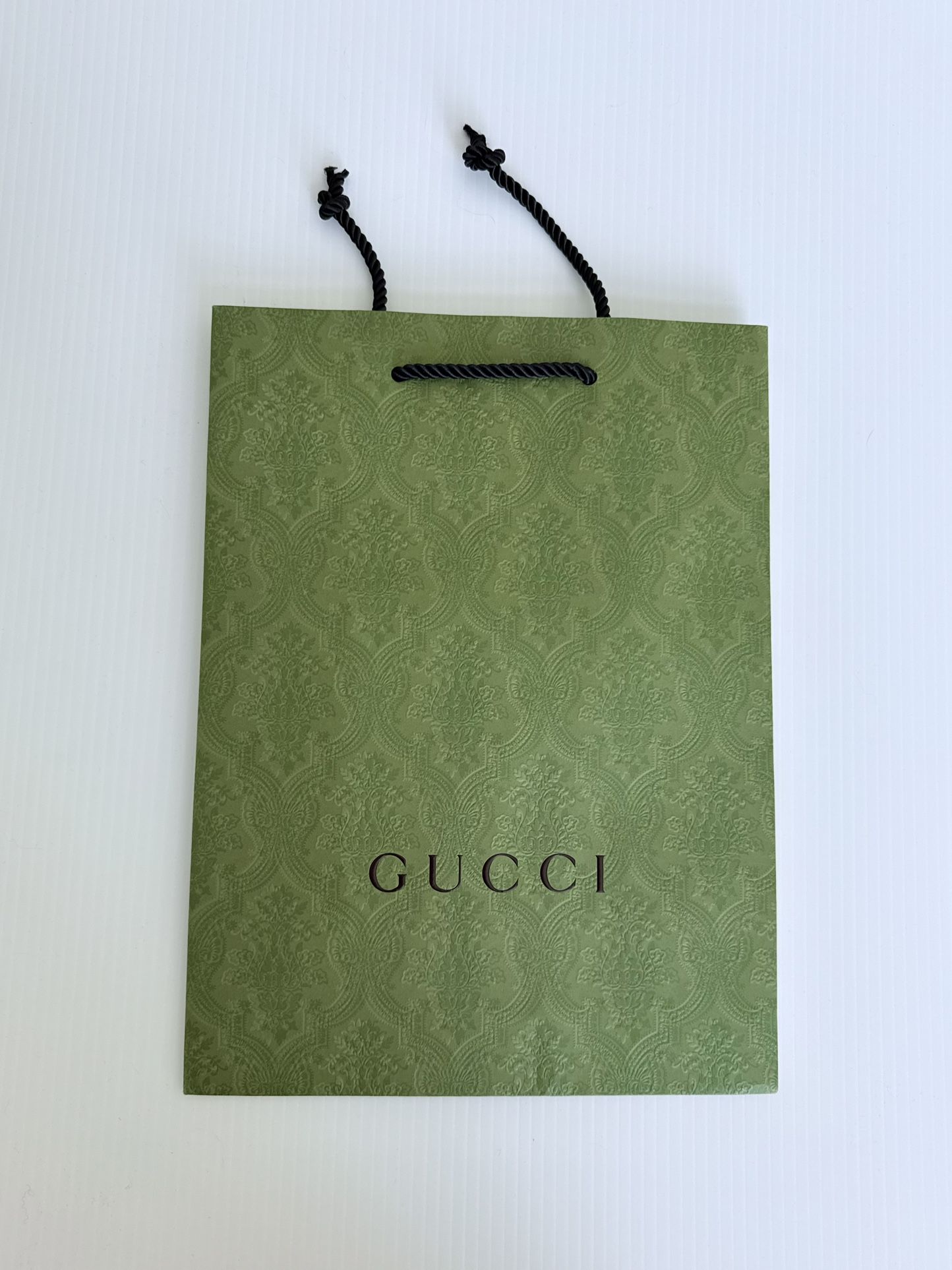 Authentic Gucci Green Embossed Shopping Gift Bag Black Rope Handles Boutique New