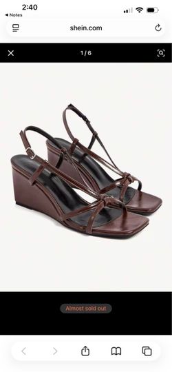 Shein Cuccoo Brown leather wedge sandals with adjustable ankle strap