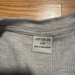 Grey Cotton on Henley long sleeve shirt (cropped)