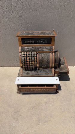 1904 National Antique Ornate Mechanical Cash Register Metal Case Wood Base "CASH"