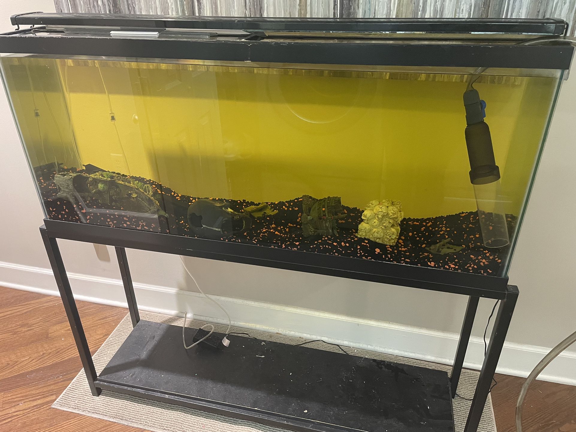 Fish Tank, Stand Rocks, 2 Glass Tops And Light