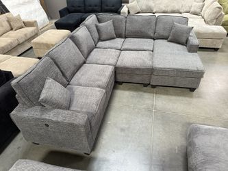 New Sectional Sofa, Reversible Chaise Sectional, Chenille Sectional Couch, Gray Couch, Sectional sofa And Ottoman, Grey Sectional, Fabric Couch, USB 