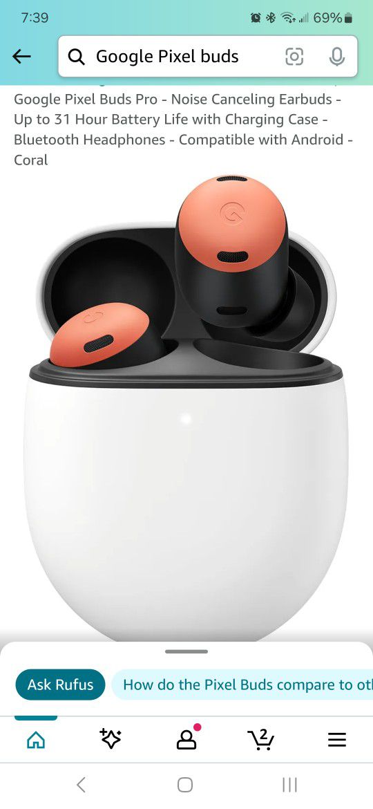 Pixel Buds Pro In Coral With Extra Tips And A Strawberry Case