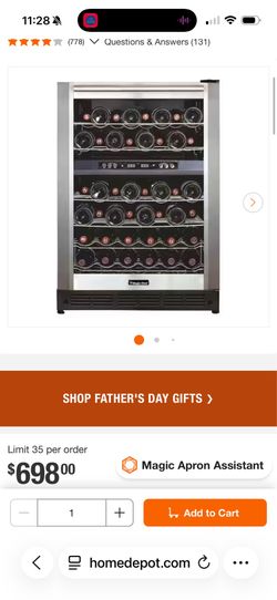 Magic Chef 44 bottle dual zone wine cooler stainless steel