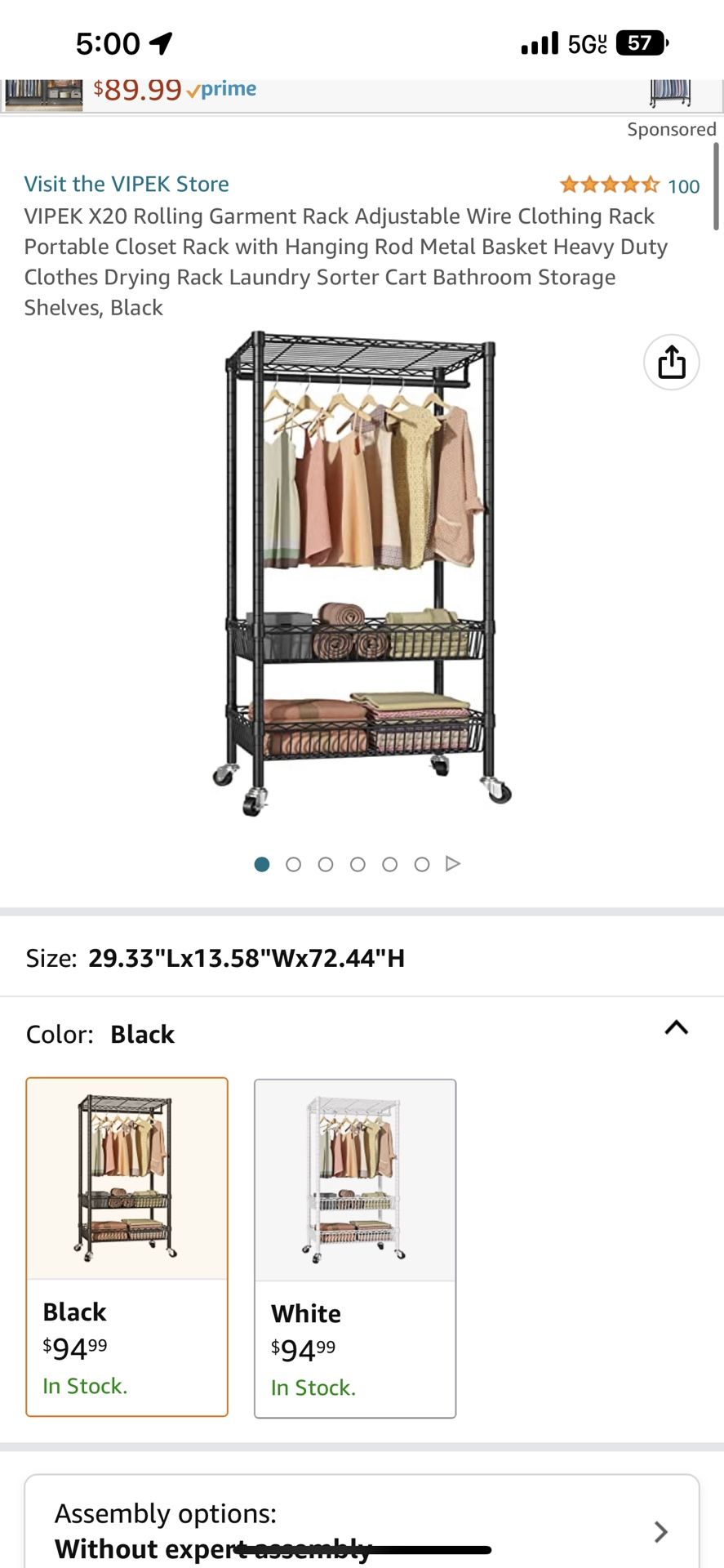 VIPEK X20 Rolling Garment Rack Adjustable Wire Clothing Rack Portable Closet Rack with Hanging Rod Metal Basket Heavy Duty Clothes Drying Rack Laundry