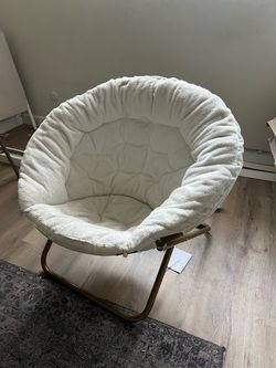 EMMA + OLIVER Oversized 38” Saucer Chair – Ivory / Soft Gold