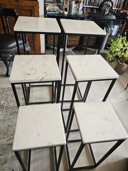 Real Marble & Steel Nesting Side / End/ Plant / Anywhere Tables 
(2 Nesting Sets of 3 Available).