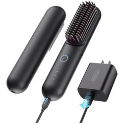 Cordless Hair Straightener Brush - Porta PRO Portable Straightening Brush for Travel, Mini Ionic Hot Comb Straightener for Women, Lightweight
