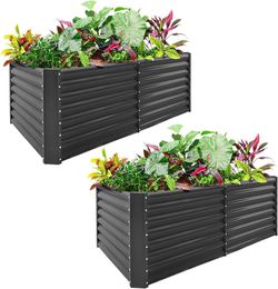 Land Guard 2 Pack 8×4×2ft Galvanized Raised Garden Bed Kit, Galvanized Planter Raised Garden Boxes Outdoor, Large Metal Raised Garden Beds for Vegetab