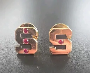 Vintage Stanford 10k Gold Plate Ruby Pin Set 2 Tie Tack College Indians Alumini