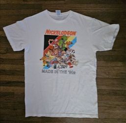 VTG NIKELODION '' MADE IN THE 90'S" CARTOON  CHARACTERS UNISEX MED SIZE  WHITE  T-SHIRT PRE-OWNED