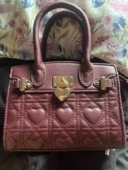 Burgundy Heart Quilted Mini Handbag with Heart Lock
