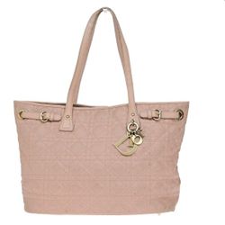 CHRISTIAN DIOR Panarea Cannage Shoulder Bag Coating Canvas Leather Pink