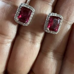 Ruby Earrings Sterling Silver Stamped