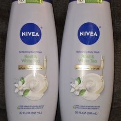 (2) NIVEA Refreshing Body Wash for Women, Basil and White Tea, Nourishing Serum, 20 fl oz