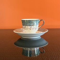 Vintage Brinn’s Pittsburgh Teal & White Gilt Demitasse With Saucer Made In Japan