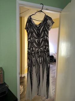Black and White Beaded Formal Maxi Dress