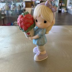 Precious Moments Girl Holding I Love You Flower Pot Figurine
