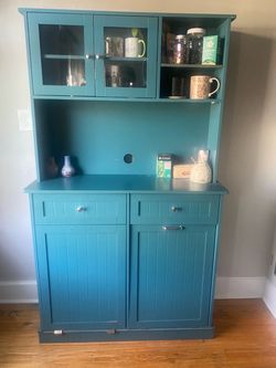 Blue Coffee Hutch with Tilt Out Trash Can