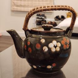 Vintage Enesco Tea Pot Made In Japan Brown Floral Hand Painted

