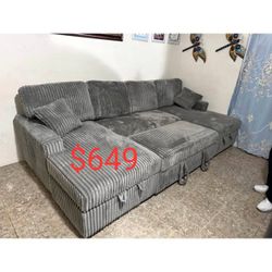 Corduroy Sleeper Sectional Sofa With Pull Out Bed And Storage  - Limited Time Offer 