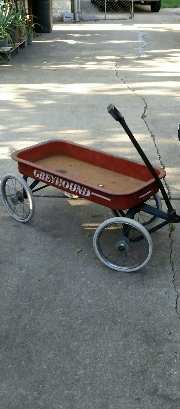 Antique Greyhound Little Red Wagon with Rare Baby Buggy Wheels