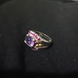 925 & 14k Amethyst & Lab Created Ruby Ring Size 7.5