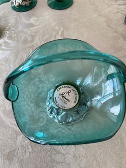 Beautiful Teal Glass Decorate Large Bowl N. More 