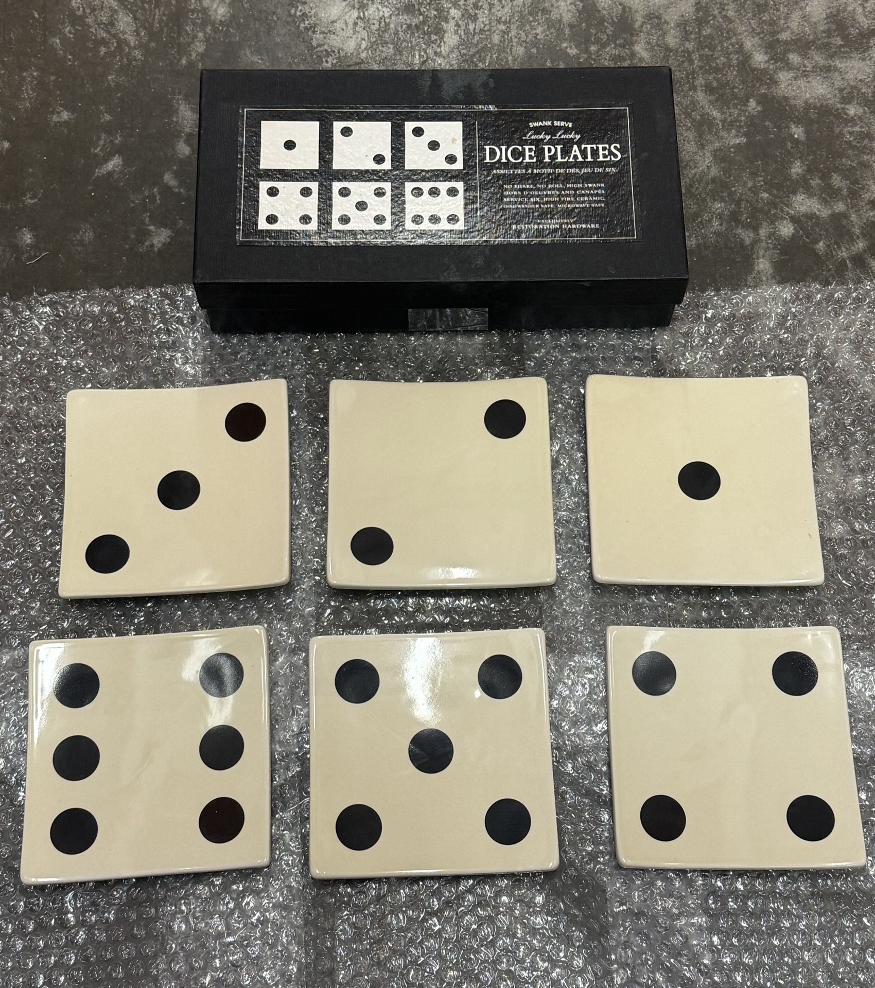 Restoration Hardware Swank Serve Lucky Dice Plates Appetizer Dishes Set of 6