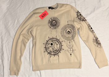 Blind Rooster Celestial Sun Moon Graphic Crewneck Sweatshirt Cream Beige