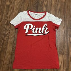 Pink By Victoria Secret Woman’s Red & White Short Sleeve * Large 