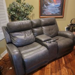 Electric Leather Reclining Loveseat 