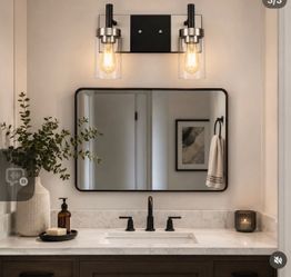 Modern 2-Light Bathroom Vanity Light | Black & Brushed Nickel with Clear Glass Shades