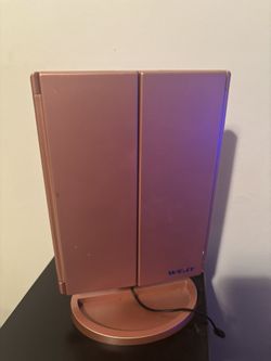 rose gold LED lighted trifold vanity mirror