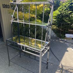 Vintage Baker Table Wine Rack Comb. . Sturdy Wrought Iron With Wire And Glass Shelves 