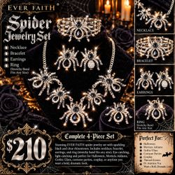 EVER FAITH Spider Rhinestone Jewelry Set – Necklace, Bracelet, Earrings & Ring