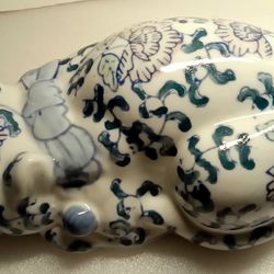 VTG Handpainted Floral Sleeping Kitty Cat Ceramic Asian Style Cottagecore 
