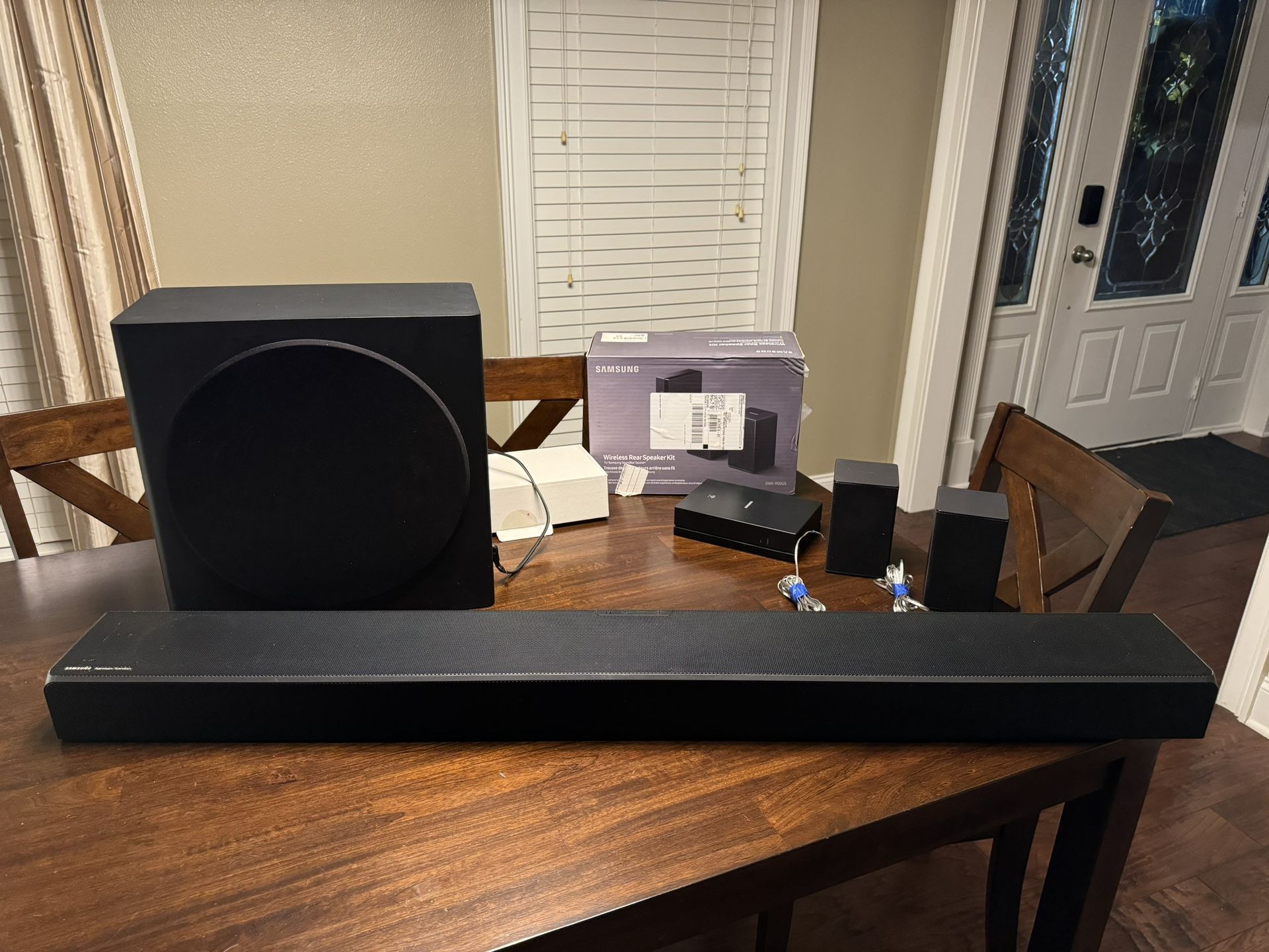 Samsung HW-Q80R Soundbar and subwoofer with SWA-9000S Wireless Rear Speakers